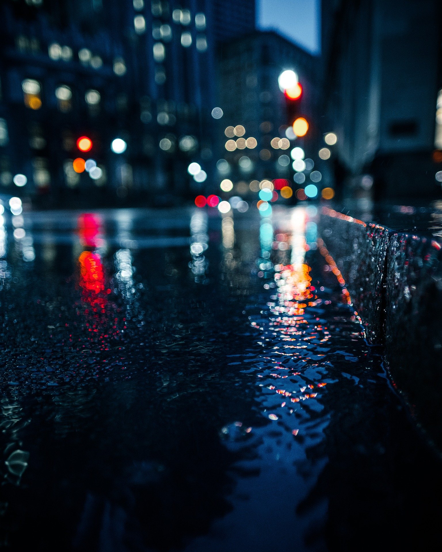 rain on road at night